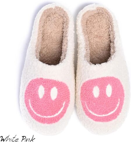 Women's Men's Retro Preppy Happy Face Slippers Comfy Warm Plush Slip-On House Slipper for Winter Indoor Soft Cushion Non-slip Fluffy Slides Slippers in Kuwait