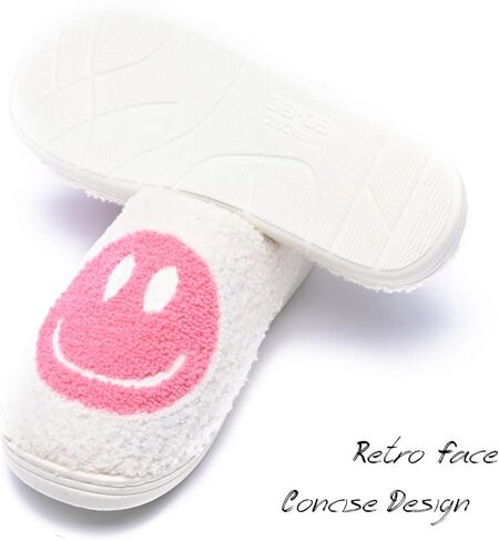 Women's Men's Retro Preppy Happy Face Slippers Comfy Warm Plush Slip-On House Slipper for Winter Indoor Soft Cushion Non-slip Fluffy Slides Slippers in Kuwait