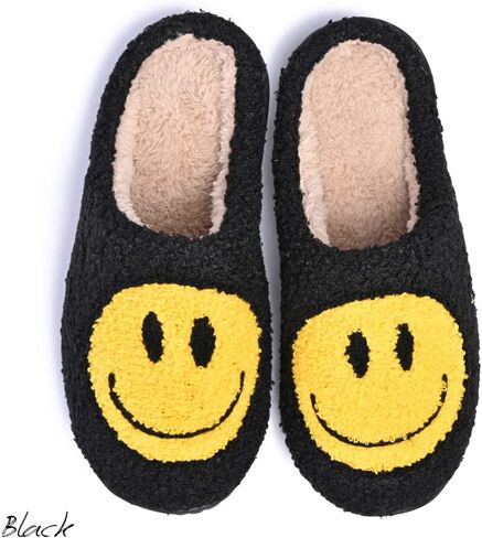 Women's Men's Retro Preppy Happy Face Slippers Comfy Warm Plush Slip-On House Slipper for Winter Indoor Soft Cushion Non-slip Fluffy Slides Slippers in Kuwait