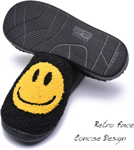 Women's Men's Retro Preppy Happy Face Slippers Comfy Warm Plush Slip-On House Slipper for Winter Indoor Soft Cushion Non-slip Fluffy Slides Slippers in Kuwait