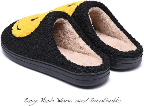 Women's Men's Retro Preppy Happy Face Slippers Comfy Warm Plush Slip-On House Slipper for Winter Indoor Soft Cushion Non-slip Fluffy Slides Slippers in Kuwait