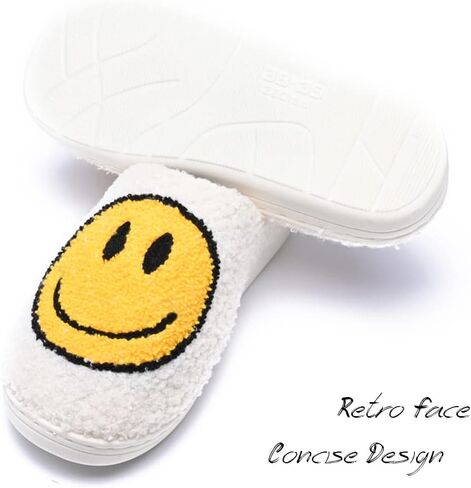 Women's Men's Retro Preppy Happy Face Slippers Comfy Warm Plush Slip-On House Slipper for Winter Indoor Soft Cushion Non-slip Fluffy Slides Slippers in Kuwait