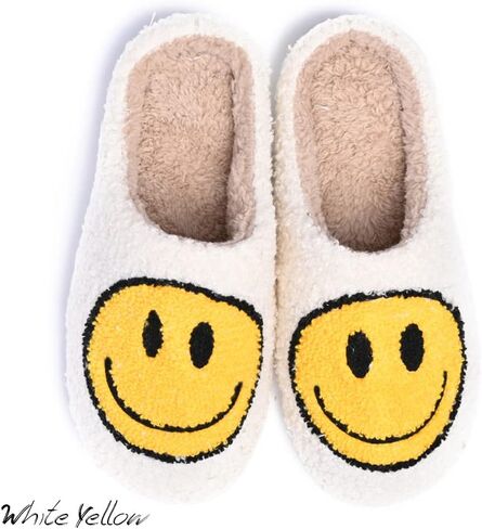 Women's Men's Retro Preppy Happy Face Slippers Comfy Warm Plush Slip-On House Slipper for Winter Indoor Soft Cushion Non-slip Fluffy Slides Slippers in Kuwait