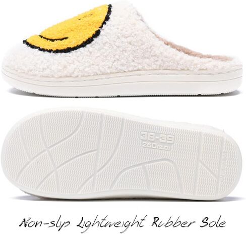 Women's Men's Retro Preppy Happy Face Slippers Comfy Warm Plush Slip-On House Slipper for Winter Indoor Soft Cushion Non-slip Fluffy Slides Slippers in Kuwait