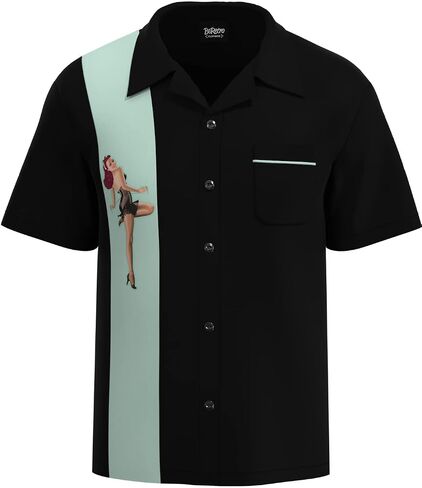BeRetro Pinup Girl Men's Bowling Lounge Retro Shirt Mint Pinup Girl in Kuwait