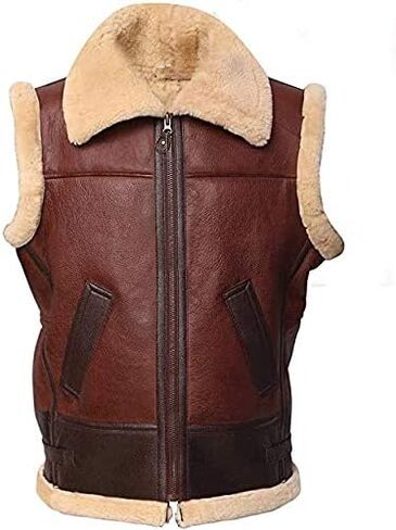 Brown Real Fur Vest Rael Shearling Vest Genuine Lambskin Leather Vest in Saudi Arabia