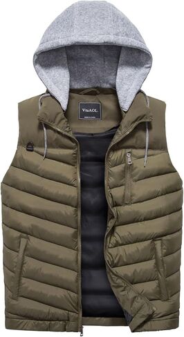 VtuAOL Men's Puffer Vest Outdoor Hooded Padded Vest Softshell Thick Outerwear Vest for Travel Hiking in Saudi Arabia