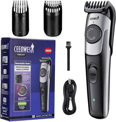 Ceenwes ماكينة تشذيب اللحية وتشذيب اللحية للرجال ماكينة قص الشعر 2 أمشاط فرشاة تنظيف محول الطاقة إعدادات طول الزجاجة مع قرص دقيق شحن USB in Kuwait