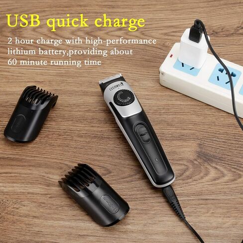 Ceenwes ماكينة تشذيب اللحية وتشذيب اللحية للرجال ماكينة قص الشعر 2 أمشاط فرشاة تنظيف محول الطاقة إعدادات طول الزجاجة مع قرص دقيق شحن USB in Kuwait