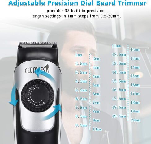 Ceenwes ماكينة تشذيب اللحية وتشذيب اللحية للرجال ماكينة قص الشعر 2 أمشاط فرشاة تنظيف محول الطاقة إعدادات طول الزجاجة مع قرص دقيق شحن USB in Kuwait
