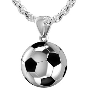 US Jewels Men's 925 Sterling Silver 18.5mm 3D Large Soccer Ball Football Pendant Necklace, 22in to 26in in Saudi Arabia