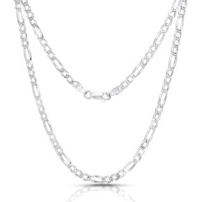 NYC Sterling Authentic Solid Sterling Silver Figaro Link Diamond-Cut .925 ITProLux Necklace Chains 3MM - 7.5MM, 16" - 30", Silver Chain for Men & Women, Made in Italy in Kuwait