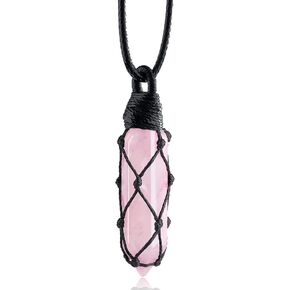 Black Obsidian Healing Crystal Points Necklace Adjustable Rope Hexagonal Wrapped Braided Stone Pendant Necklace Handmade Gemstone Jewelry for Men Women