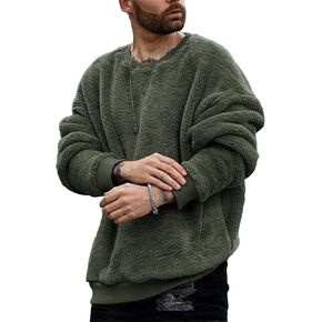 Pengfei Mens Fuzzy Sherpa Pullover Sweatshirts Long Sleeve Fleece Fluffy Crew Neck Fall Winter Warm Outwears