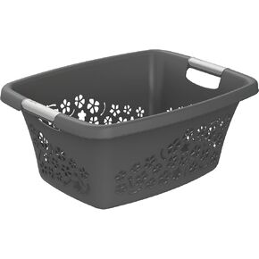 Rotho Flowers Laundry Basket with 2 Handles, Plastic (PP) BPA-, Anthracite, 25 L, (50.5 x 38.3 x 21.8 cm) in Kuwait