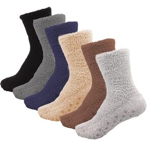 Gilbin Mens Winter Cozy Thick Warm Fuzzy Plush Anti-Slip Grip Hospital Floor Socks 6-Pack in Saudi Arabia