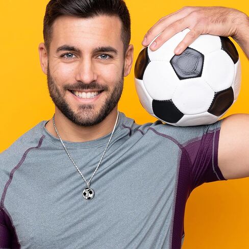 US Jewels Men's 925 Sterling Silver 18.5mm 3D Large Soccer Ball Football Pendant Necklace, 22in to 26in in Saudi Arabia