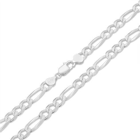 NYC Sterling Authentic Solid Sterling Silver Figaro Link Diamond-Cut .925 ITProLux Necklace Chains 3MM - 7.5MM, 16" - 30", Silver Chain for Men & Women, Made in Italy in Saudi Arabia