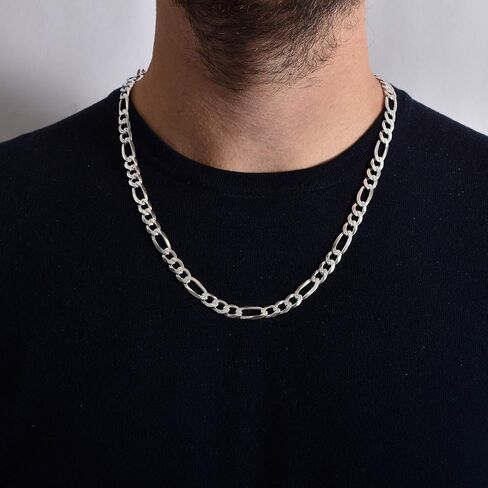 NYC Sterling Authentic Solid Sterling Silver Figaro Link Diamond-Cut .925 ITProLux Necklace Chains 3MM - 7.5MM, 16" - 30", Silver Chain for Men & Women, Made in Italy in Saudi Arabia