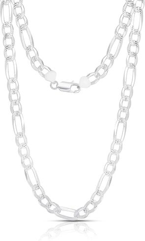 NYC Sterling Authentic Solid Sterling Silver Figaro Link Diamond-Cut .925 ITProLux Necklace Chains 3MM - 7.5MM, 16" - 30", Silver Chain for Men & Women, Made in Italy in Saudi Arabia