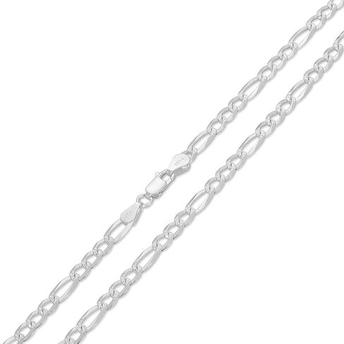NYC Sterling Authentic Solid Sterling Silver Figaro Link Diamond-Cut .925 ITProLux Necklace Chains 3MM - 7.5MM, 16" - 30", Silver Chain for Men & Women, Made in Italy in Saudi Arabia
