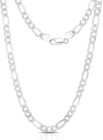 NYC Sterling Authentic Solid Sterling Silver Figaro Link Diamond-Cut .925 ITProLux Necklace Chains 3MM - 7.5MM, 16" - 30", Silver Chain for Men & Women, Made in Italy in Saudi Arabia