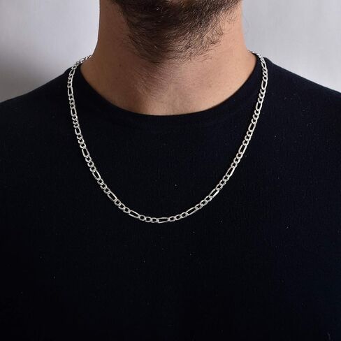 NYC Sterling Authentic Solid Sterling Silver Figaro Link Diamond-Cut .925 ITProLux Necklace Chains 3MM - 7.5MM, 16" - 30", Silver Chain for Men & Women, Made in Italy in Saudi Arabia