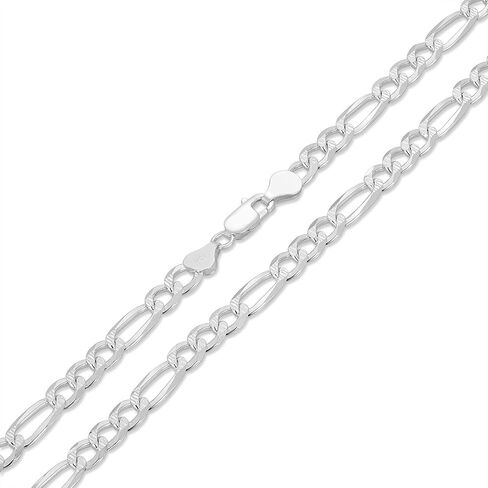 NYC Sterling Authentic Solid Sterling Silver Figaro Link Diamond-Cut .925 ITProLux Necklace Chains 3MM - 7.5MM, 16" - 30", Silver Chain for Men & Women, Made in Italy in Saudi Arabia