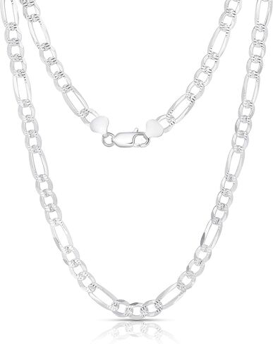 NYC Sterling Authentic Solid Sterling Silver Figaro Link Diamond-Cut .925 ITProLux Necklace Chains 3MM - 7.5MM, 16" - 30", Silver Chain for Men & Women, Made in Italy in Saudi Arabia