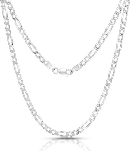 NYC Sterling Authentic Solid Sterling Silver Figaro Link Diamond-Cut .925 ITProLux Necklace Chains 3MM - 7.5MM, 16" - 30", Silver Chain for Men & Women, Made in Italy in Kuwait