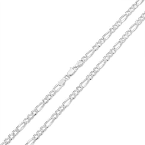 NYC Sterling Authentic Solid Sterling Silver Figaro Link Diamond-Cut .925 ITProLux Necklace Chains 3MM - 7.5MM, 16" - 30", Silver Chain for Men & Women, Made in Italy in Kuwait