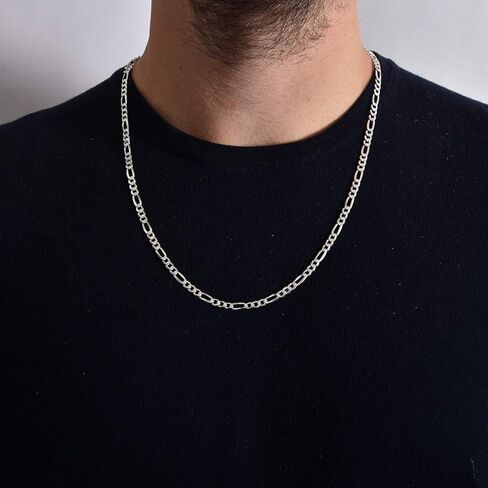 NYC Sterling Authentic Solid Sterling Silver Figaro Link Diamond-Cut .925 ITProLux Necklace Chains 3MM - 7.5MM, 16" - 30", Silver Chain for Men & Women, Made in Italy in Kuwait