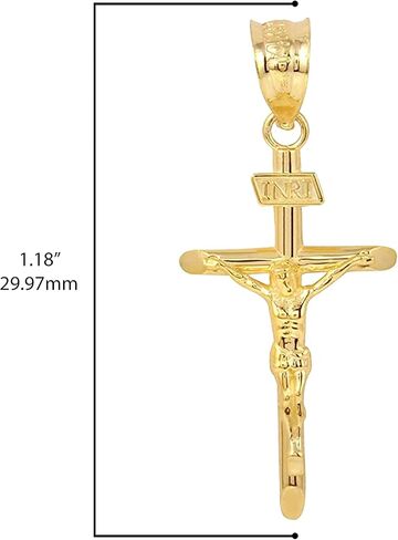 10K Yellow Gold 1.2" INRI Crucifix Cross Pendant Necklace - Choice of Rolo Chain Length or Charm Only in Saudi Arabia