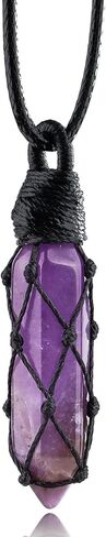 Black Obsidian Healing Crystal Points Necklace Adjustable Rope Hexagonal Wrapped Braided Stone Pendant Necklace Handmade Gemstone Jewelry for Men Women in Kuwait