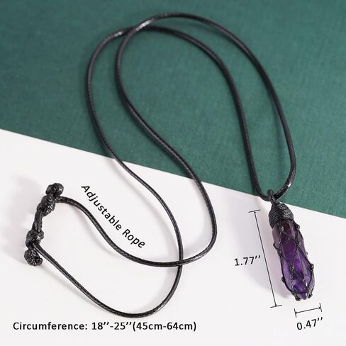 Black Obsidian Healing Crystal Points Necklace Adjustable Rope Hexagonal Wrapped Braided Stone Pendant Necklace Handmade Gemstone Jewelry for Men Women in Kuwait