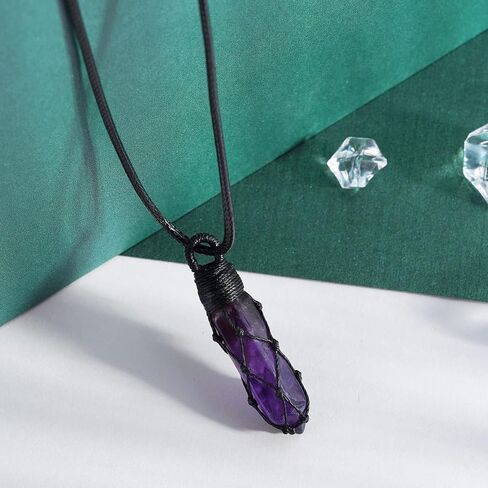 Black Obsidian Healing Crystal Points Necklace Adjustable Rope Hexagonal Wrapped Braided Stone Pendant Necklace Handmade Gemstone Jewelry for Men Women in Kuwait