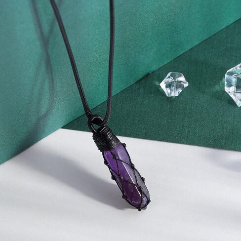 Black Obsidian Healing Crystal Points Necklace Adjustable Rope Hexagonal Wrapped Braided Stone Pendant Necklace Handmade Gemstone Jewelry for Men Women in Kuwait