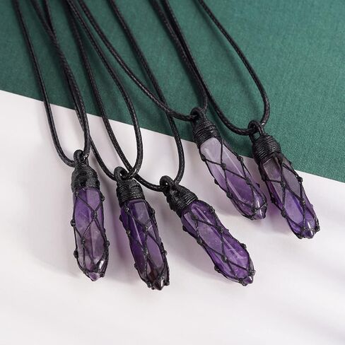 Black Obsidian Healing Crystal Points Necklace Adjustable Rope Hexagonal Wrapped Braided Stone Pendant Necklace Handmade Gemstone Jewelry for Men Women in Kuwait