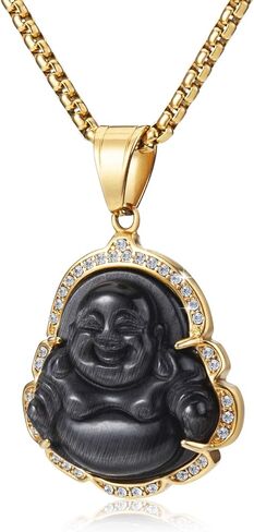 WESTMIAJW Lucky Laughing Buddha Pendant Chain Necklaces Amulet Jewelry for Men Women Boys 60cm in Kuwait