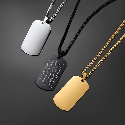 FindChic Dog Tags Personalized Necklace for Men with Silencer Custom Text Engraved/Print Photo Military US Army ID Tag/Saint Michael Guardian Pendant Stainless Steel Jewelry Gift, with Jewelry Box in Kuwait