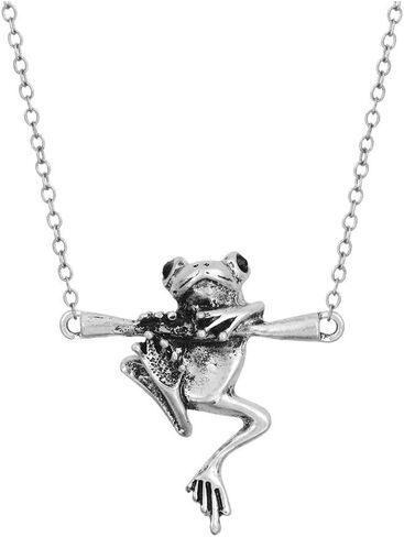 Cute Hanging Frog Pendant Necklace Vintage Silver Plated Funny Animal Necklace for Women Men Children in Saudi Arabia