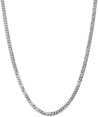 Solid 14k White Gold 4.75mm Beveled Curb Cuban Chain Necklace - with Secure Lobster Lock Clasp in Kuwait