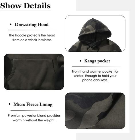 CALUOMATT Men's Sweatshirt Hipster Long Sleeve Drawstring Hooded Pullover Hoodies in Kuwait