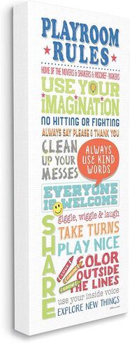 Stupell Industries Playroom Rules Colorful Typography White Blue Green and Red Wall Plaque Art, 7 x 17, Gray Framed Giclee in Saudi Arabia