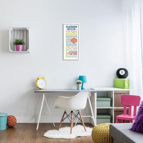 Stupell Industries Playroom Rules Colorful Typography White Blue Green and Red Wall Plaque Art, 7 x 17, Gray Framed Giclee in Saudi Arabia