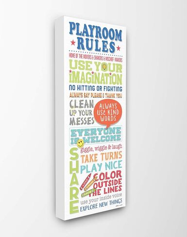 Stupell Industries Playroom Rules Colorful Typography White Blue Green and Red Wall Plaque Art, 7 x 17, Gray Framed Giclee in Saudi Arabia