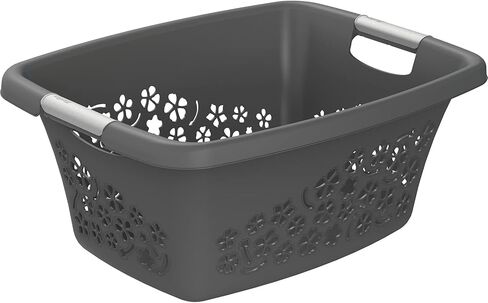 Rotho Flowers Laundry Basket with 2 Handles, Plastic (PP) BPA-, Anthracite, 25 L, (50.5 x 38.3 x 21.8 cm) in Kuwait