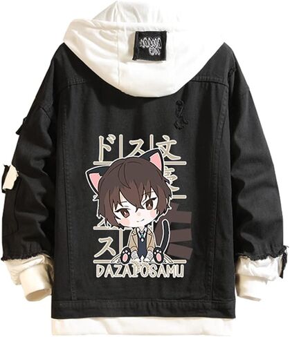 Unisex Anime Denim Top Jacket Halloween Cosplay Denim Jacket Hooded Sweatshirt Colorful Print Pattern Hole Trucker Cowboy in Saudi Arabia