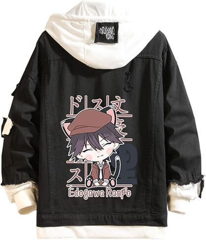 Unisex Anime Denim Top Jacket Halloween Cosplay Denim Jacket Hooded Sweatshirt Colorful Print Pattern Hole Trucker Cowboy in Saudi Arabia