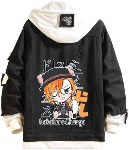 Unisex Anime Denim Top Jacket Halloween Cosplay Denim Jacket Hooded Sweatshirt Colorful Print Pattern Hole Trucker Cowboy in Saudi Arabia